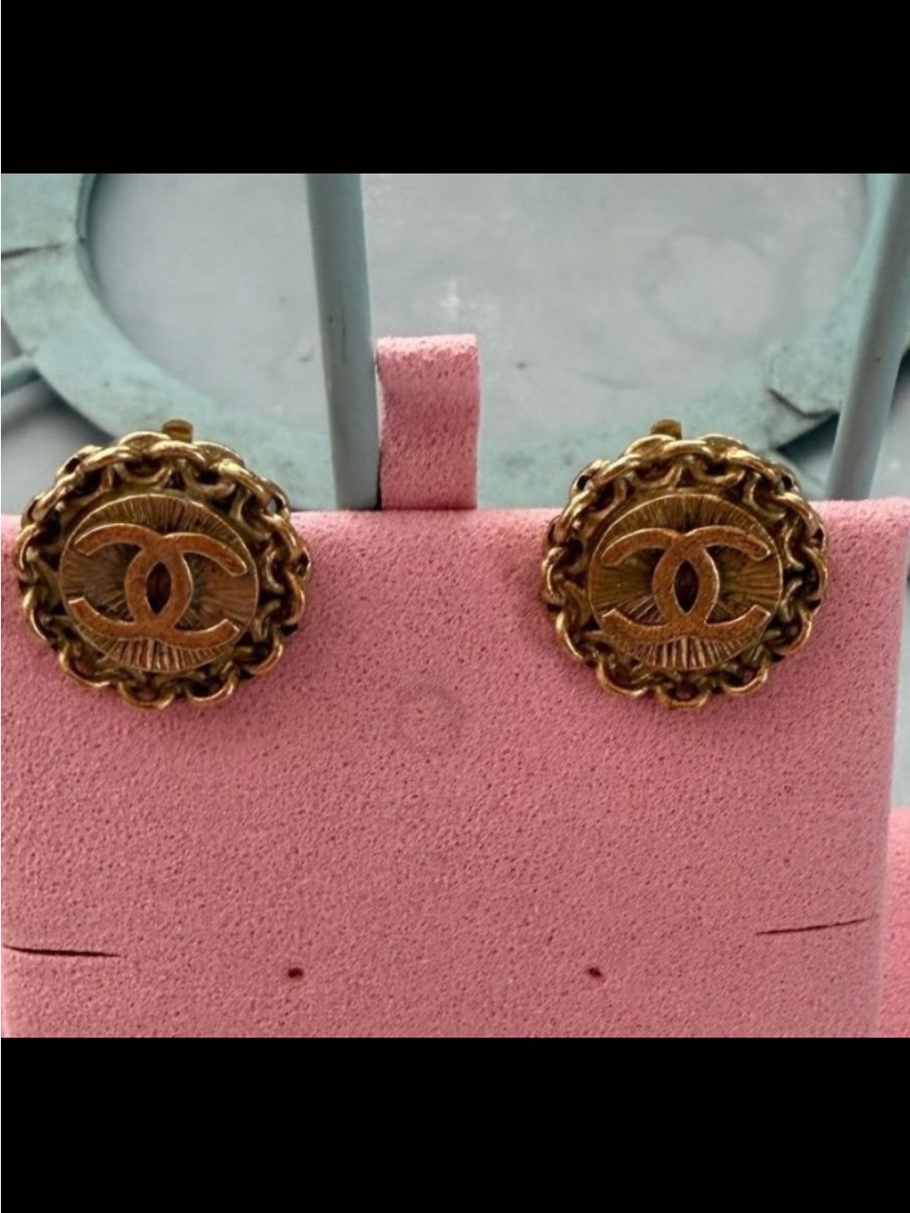 CHANEL Gold-Tone Interlocking CC Button Earrings